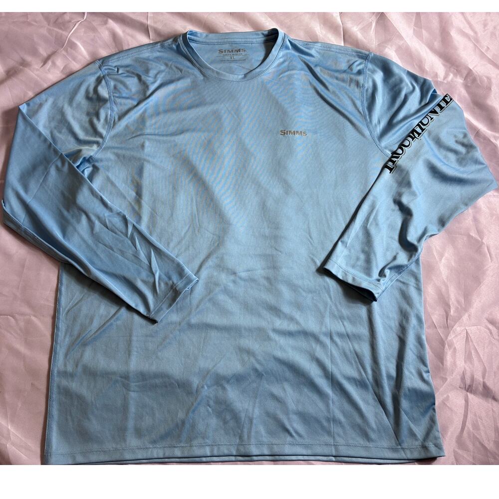 Simms TroutHunter Solarflex Long Sleeve Fishing Shirt Men's XL Blue Trout
